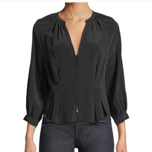 Joie Black Bitina Silk Blouse in Caviar